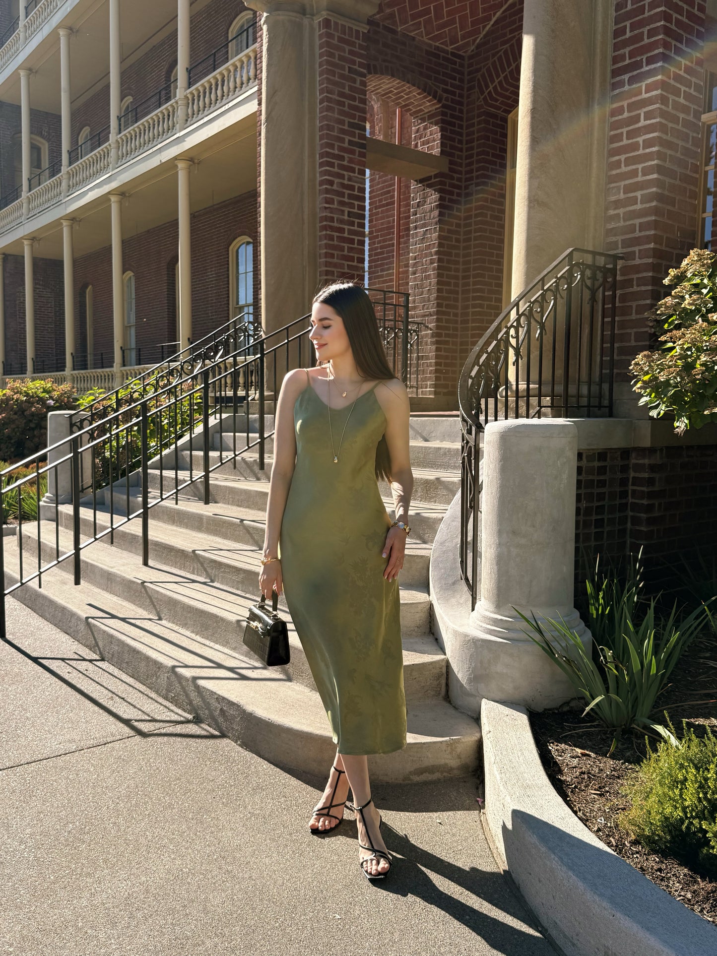 Olive Bloom Satin Dress