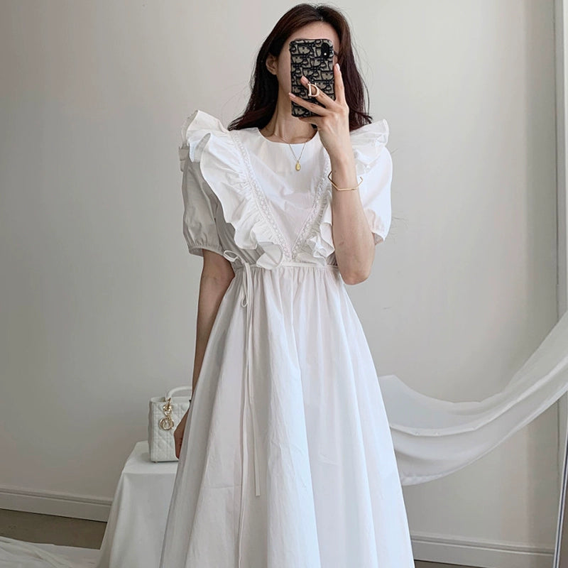 Midi Dress with Puff Sleeves