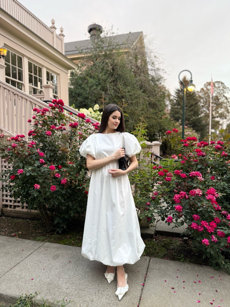 Elegant Cotton Puff Sleeve Dress