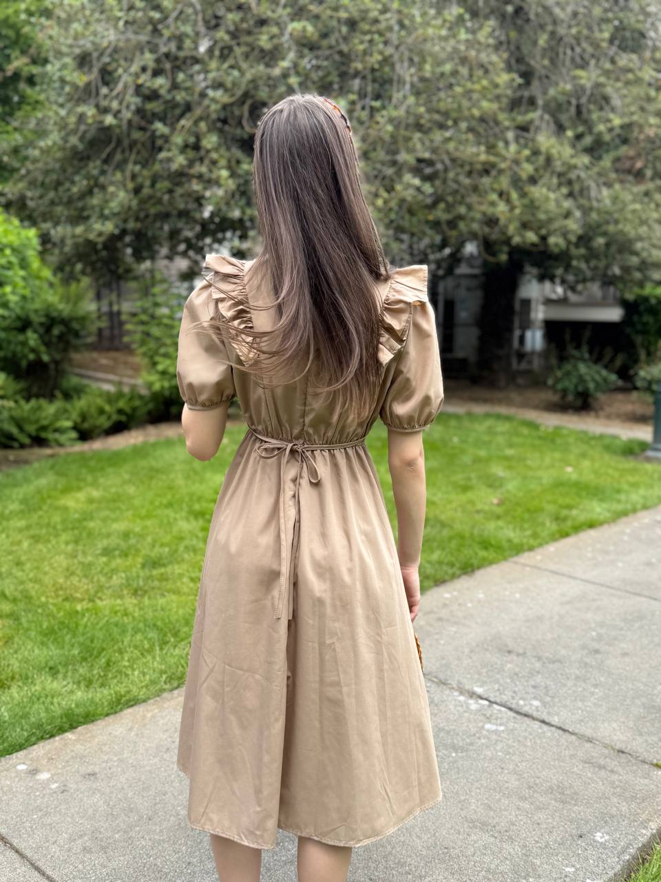Midi Dress with Puff Sleeves