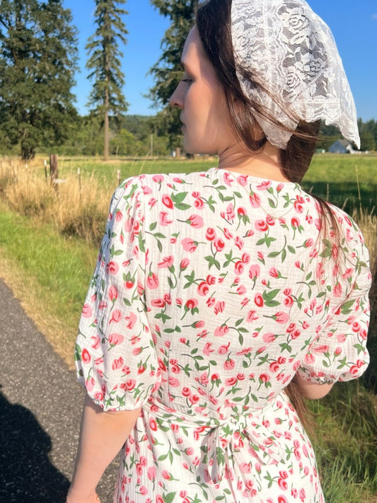 100% Cotton Muslin Wrap Midi Dress