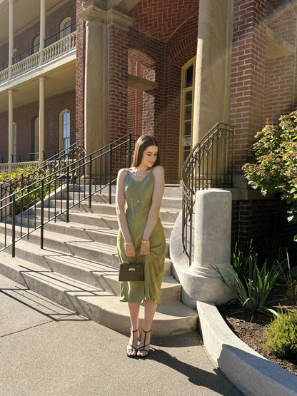 Olive Bloom Satin Dress