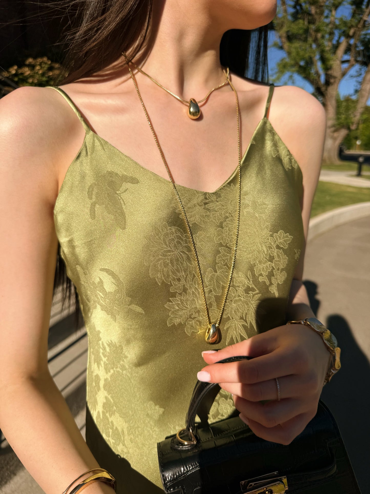 Olive Bloom Satin Dress