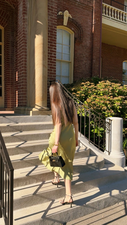 Olive Bloom Satin Dress