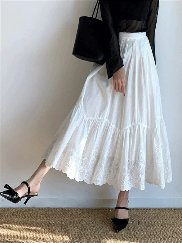 French Rixo Rane is full of beauty ⭐, French embroidered cotton lace white skirt, light and familiar style A-line skirt