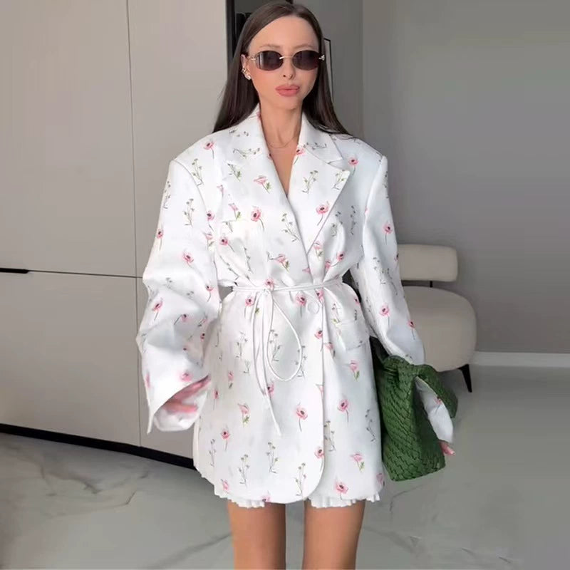 European and American style new fashion loose printed lace up suit