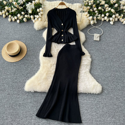 Knitted Elegant Set with Midi Skirt