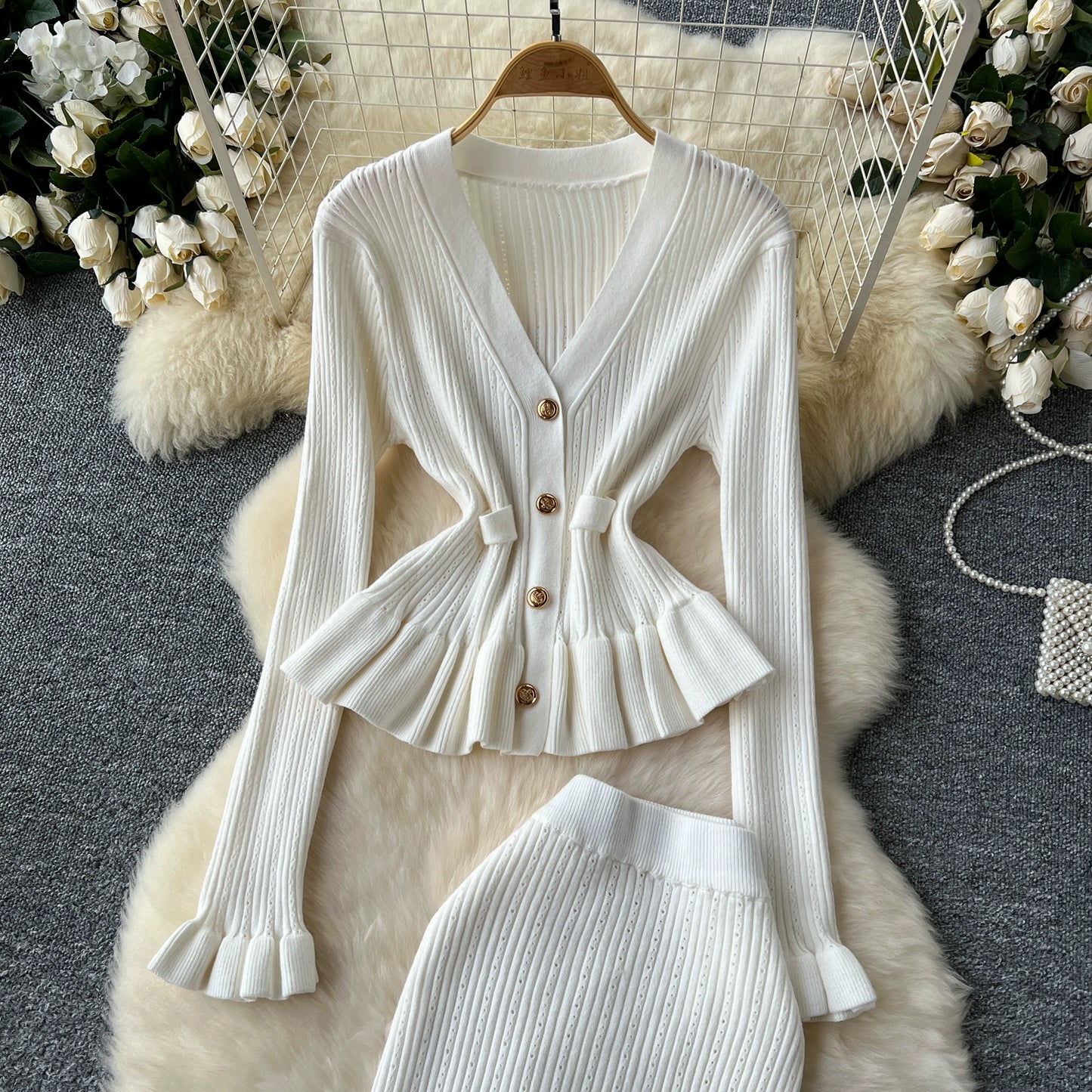 Knitted Elegant Set with Midi Skirt