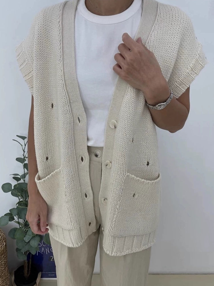 korean chic autumn retro ethnic style v neck buckle back print design contrast versatile knitted vest women