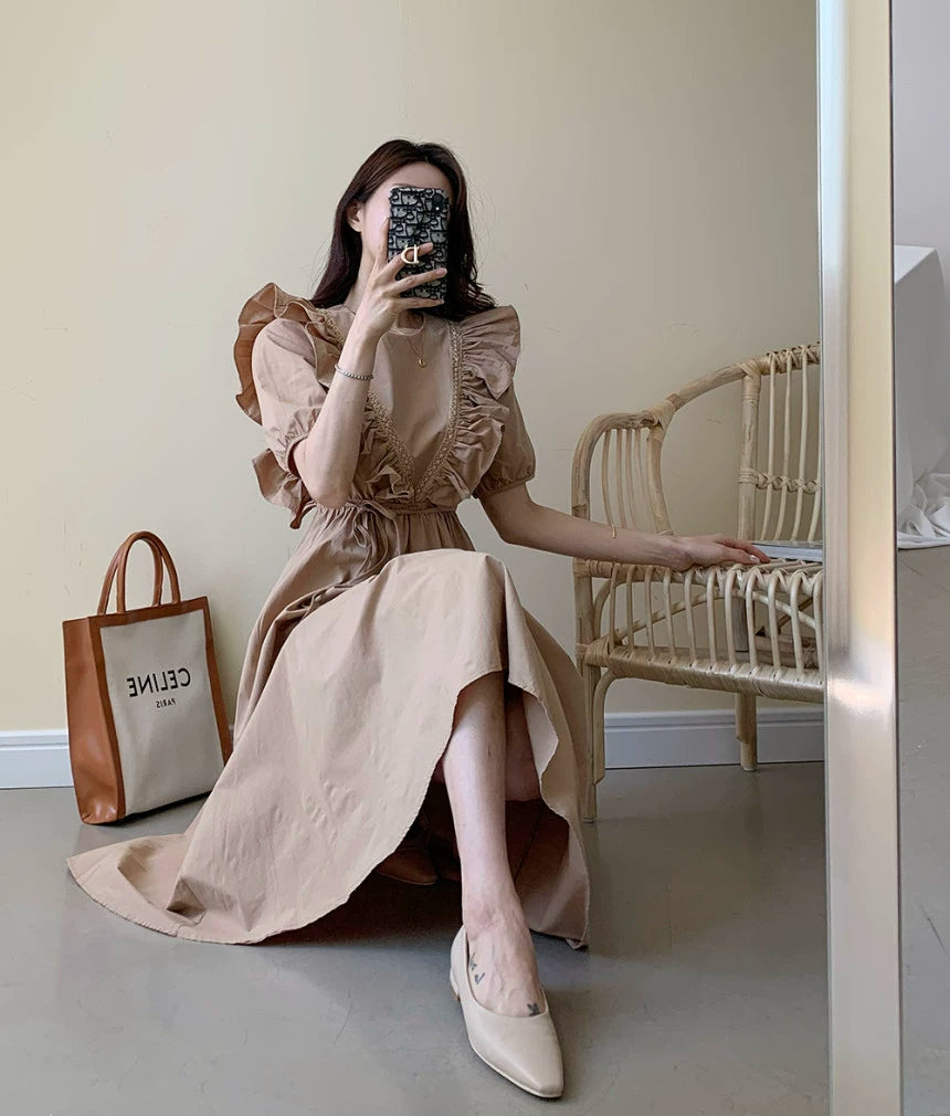 Midi Dress with Puff Sleeves
