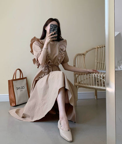 Midi Dress with Puff Sleeves