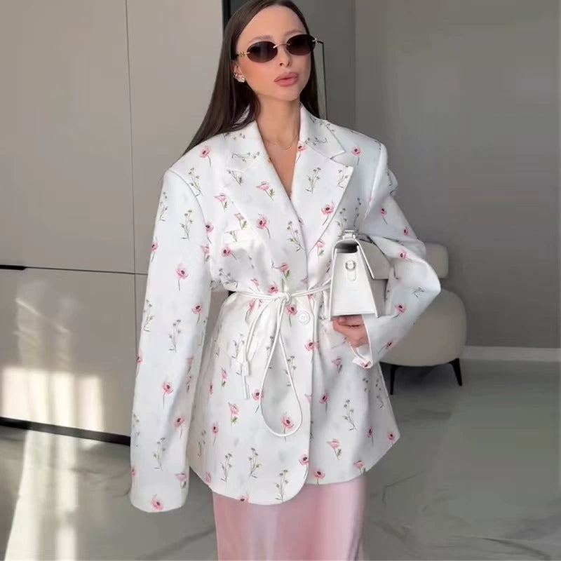 European and American style new fashion loose printed lace up suit