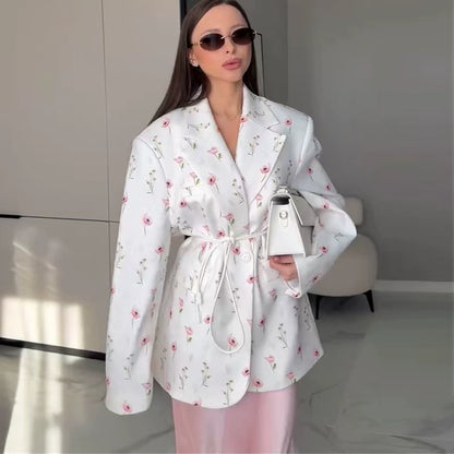 European and American style new fashion loose printed lace up suit