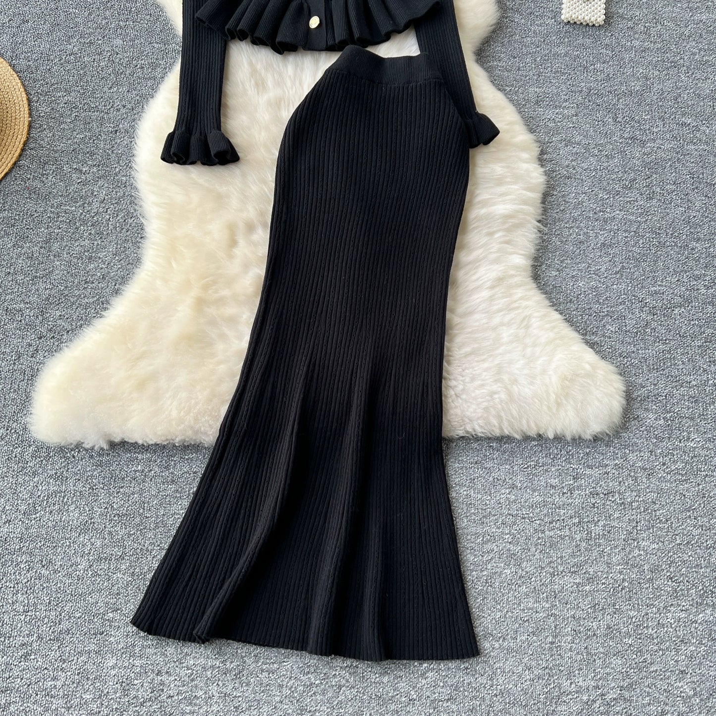 Knitted Elegant Set with Midi Skirt