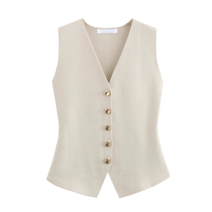 Beige Vest with Gold Buttons