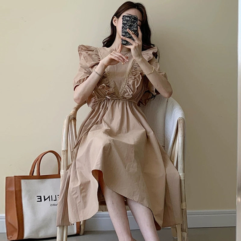 Midi Dress with Puff Sleeves