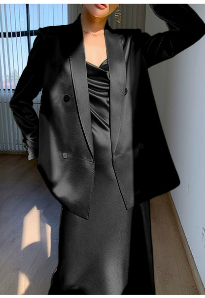 Satin Blazer with Lining – Black & Beige