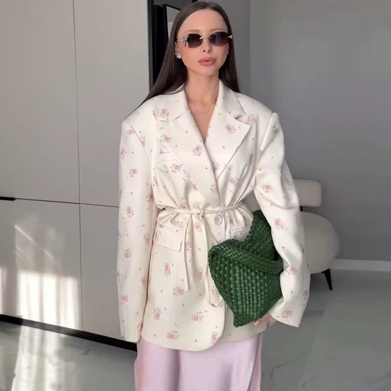 European and American style new fashion loose printed lace up suit