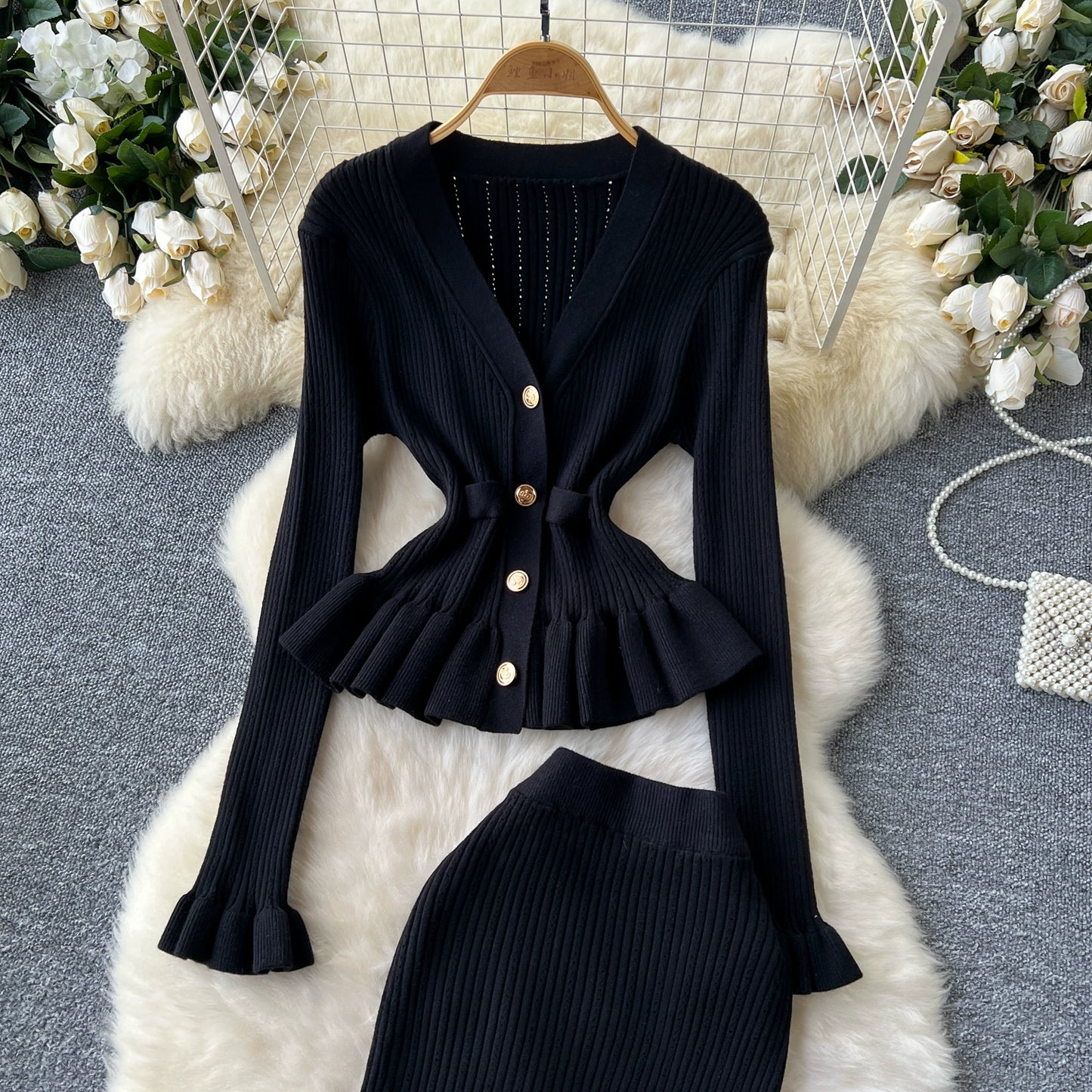 Knitted Elegant Set with Midi Skirt