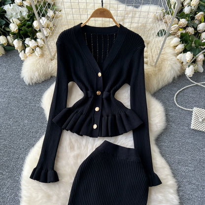 Knitted Elegant Set with Midi Skirt