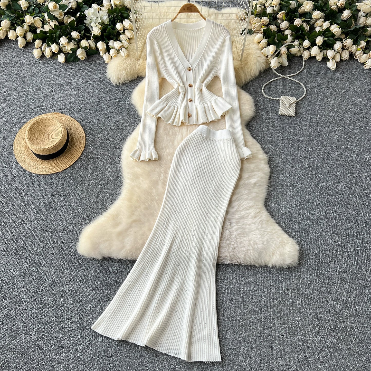 Knitted Elegant Set with Midi Skirt
