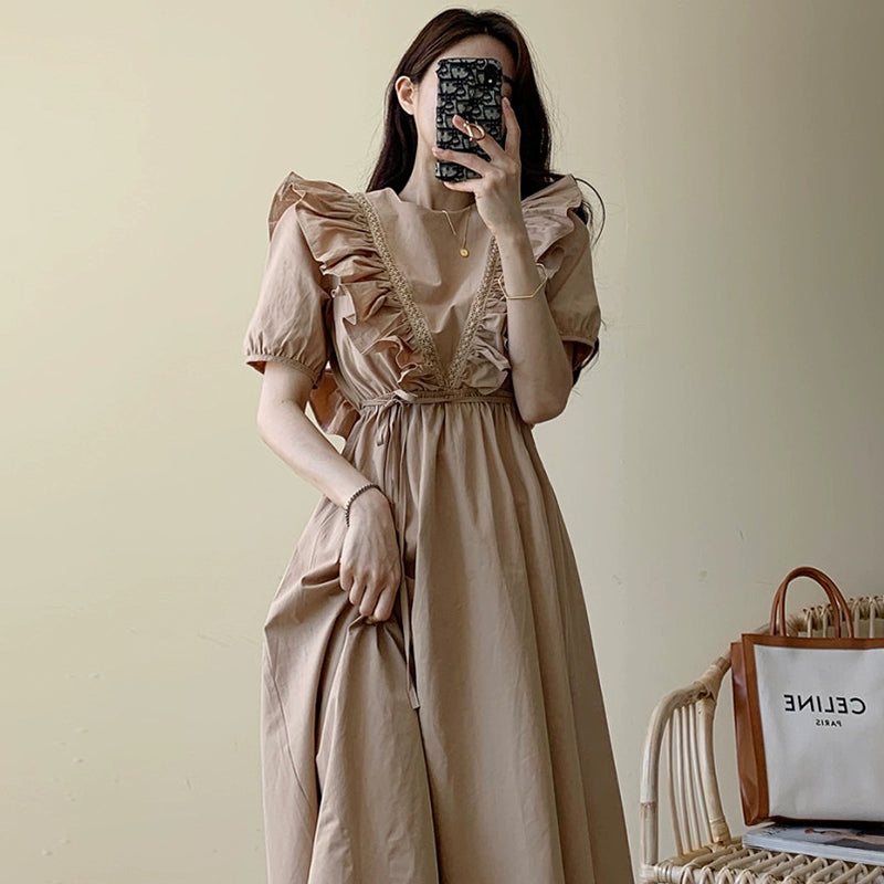 Midi Dress with Puff Sleeves