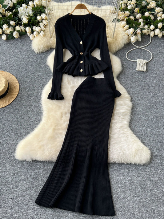 Knitted Elegant Set with Midi Skirt