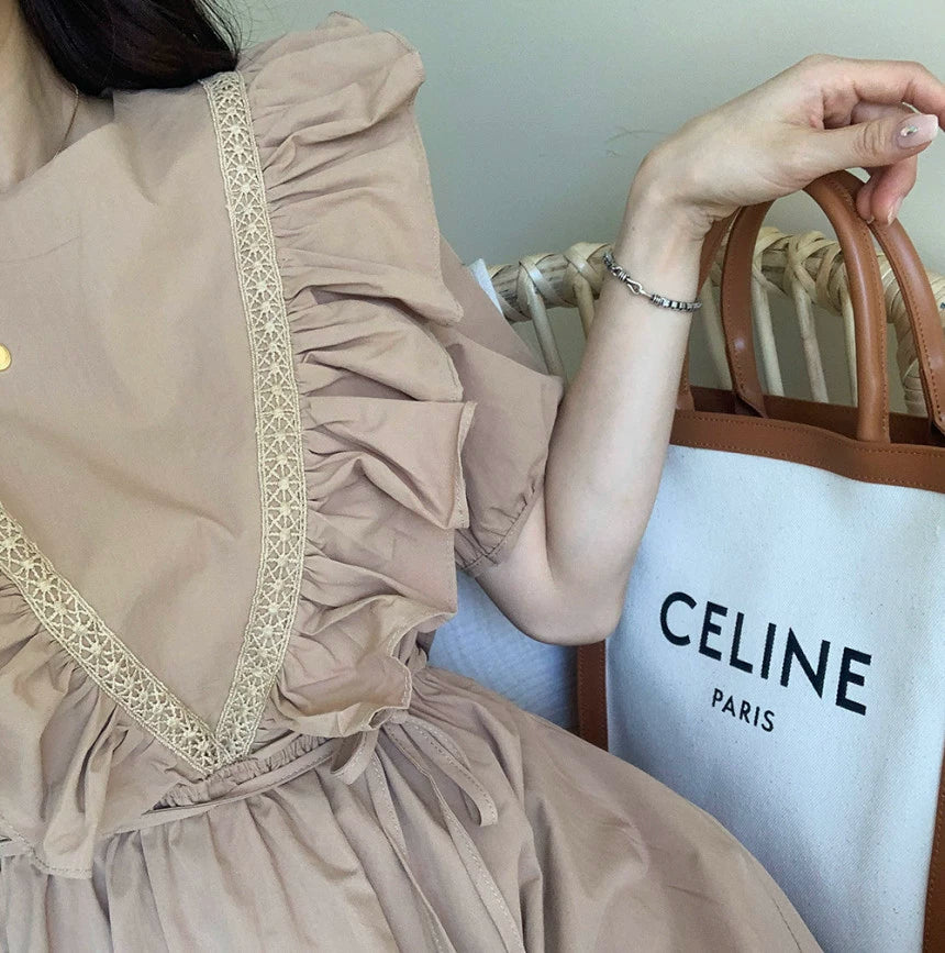 Midi Dress with Puff Sleeves