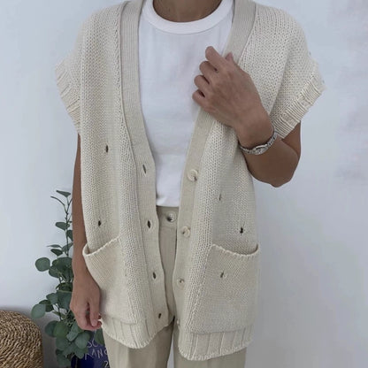 Knitted Buttoned Vest with Pockets