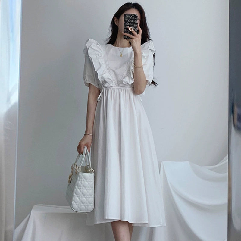 Midi Dress with Puff Sleeves