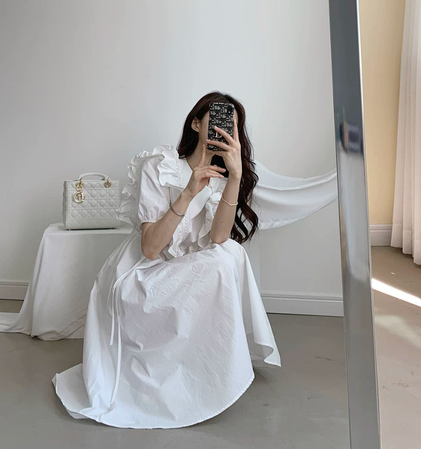 Midi Dress with Puff Sleeves