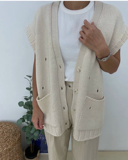 korean chic autumn retro ethnic style v neck buckle back print design contrast versatile knitted vest women