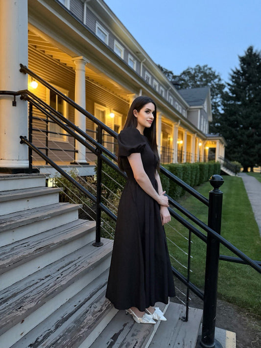 Cotton Puff Sleeve Midi Dress