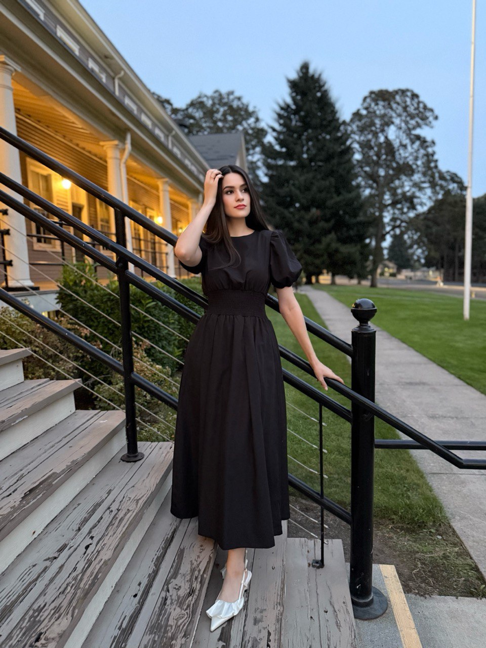 Cotton Puff Sleeve Midi Dress