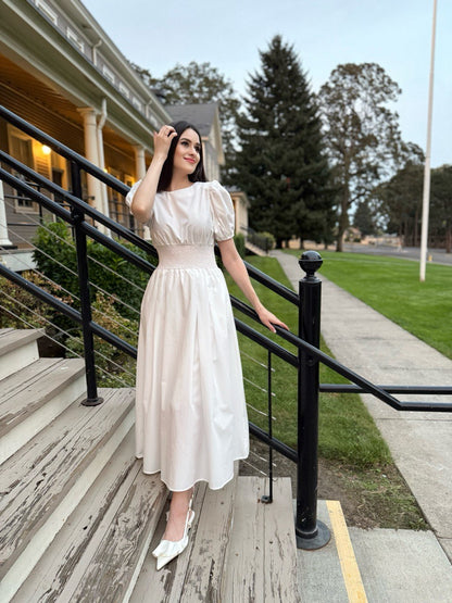 Cotton Puff Sleeve Midi Dress