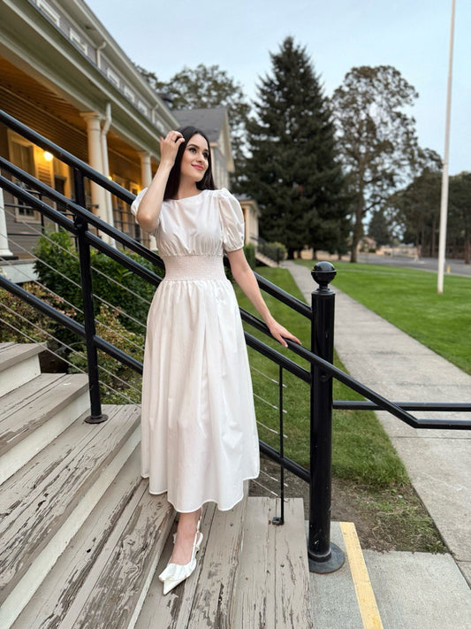 Cotton Puff Sleeve Midi Dress