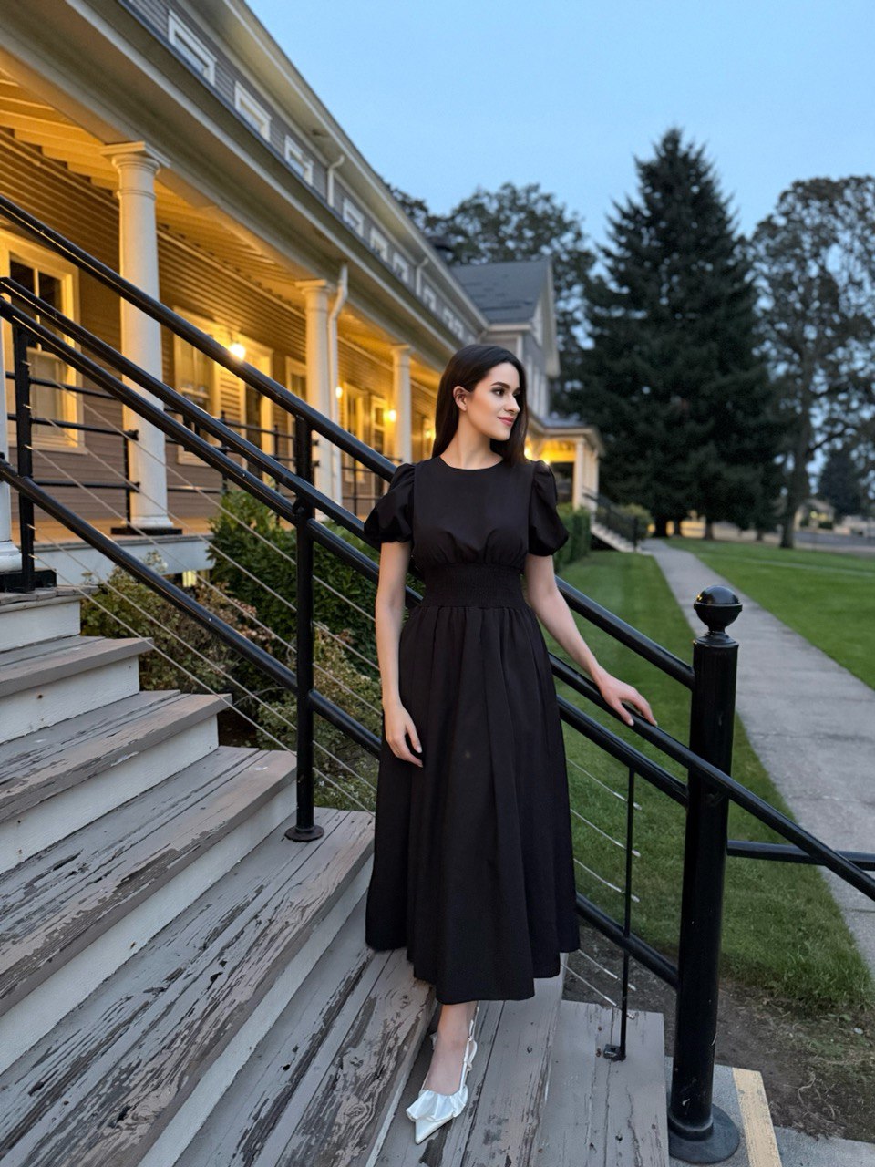 Cotton Puff Sleeve Midi Dress