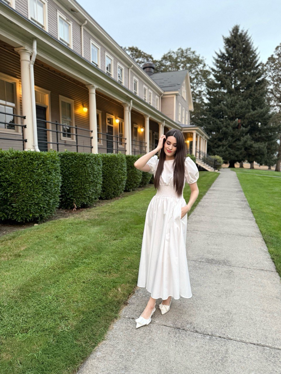 Cotton Puff Sleeve Midi Dress