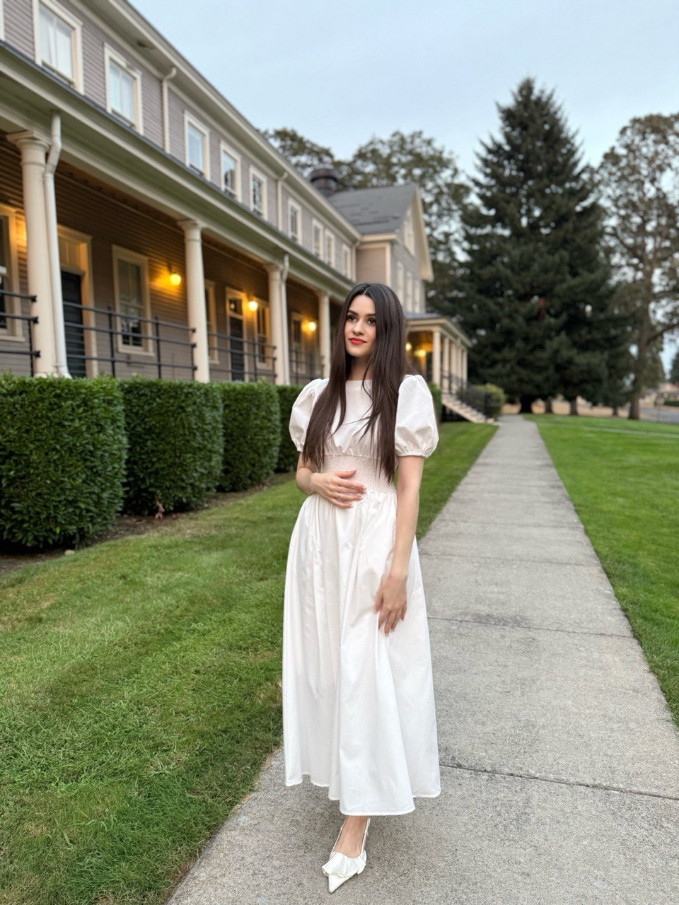 Cotton Puff Sleeve Midi Dress
