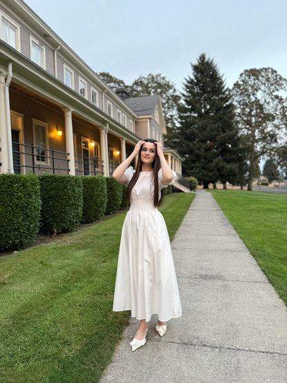 Cotton Puff Sleeve Midi Dress