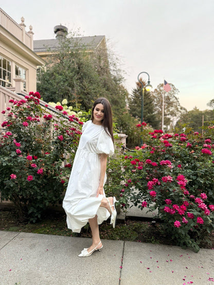 Elegant Cotton Puff Sleeve Dress