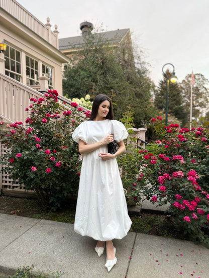 Elegant Cotton Puff Sleeve Dress