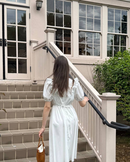 Midi Dress with Puff Sleeves