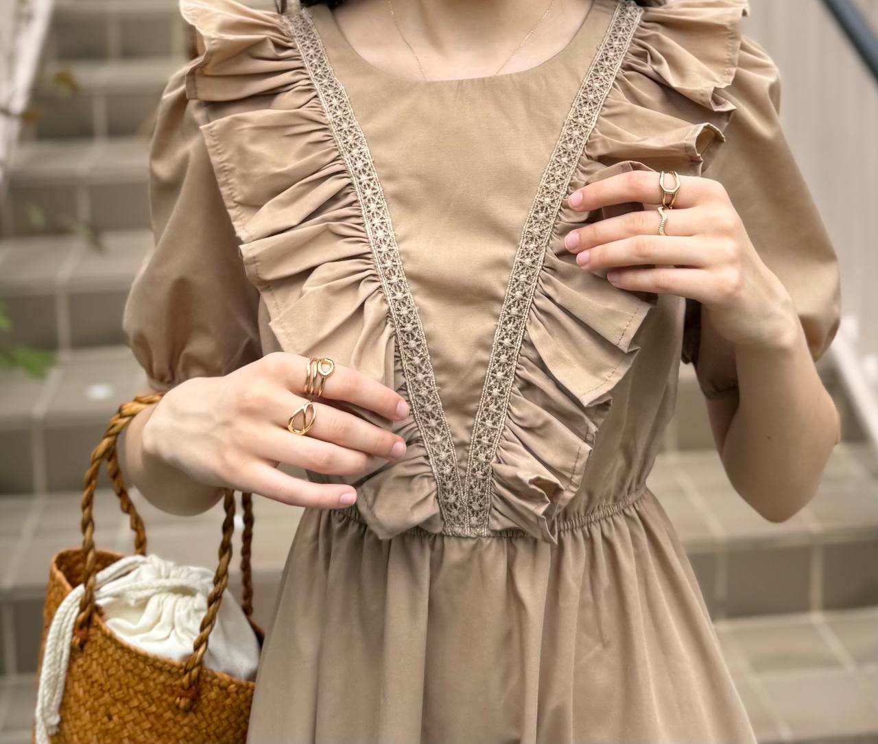 Midi Dress with Puff Sleeves