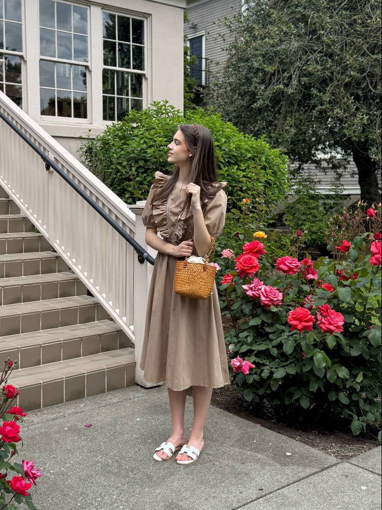 Midi Dress with Puff Sleeves