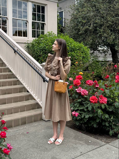 Midi Dress with Puff Sleeves
