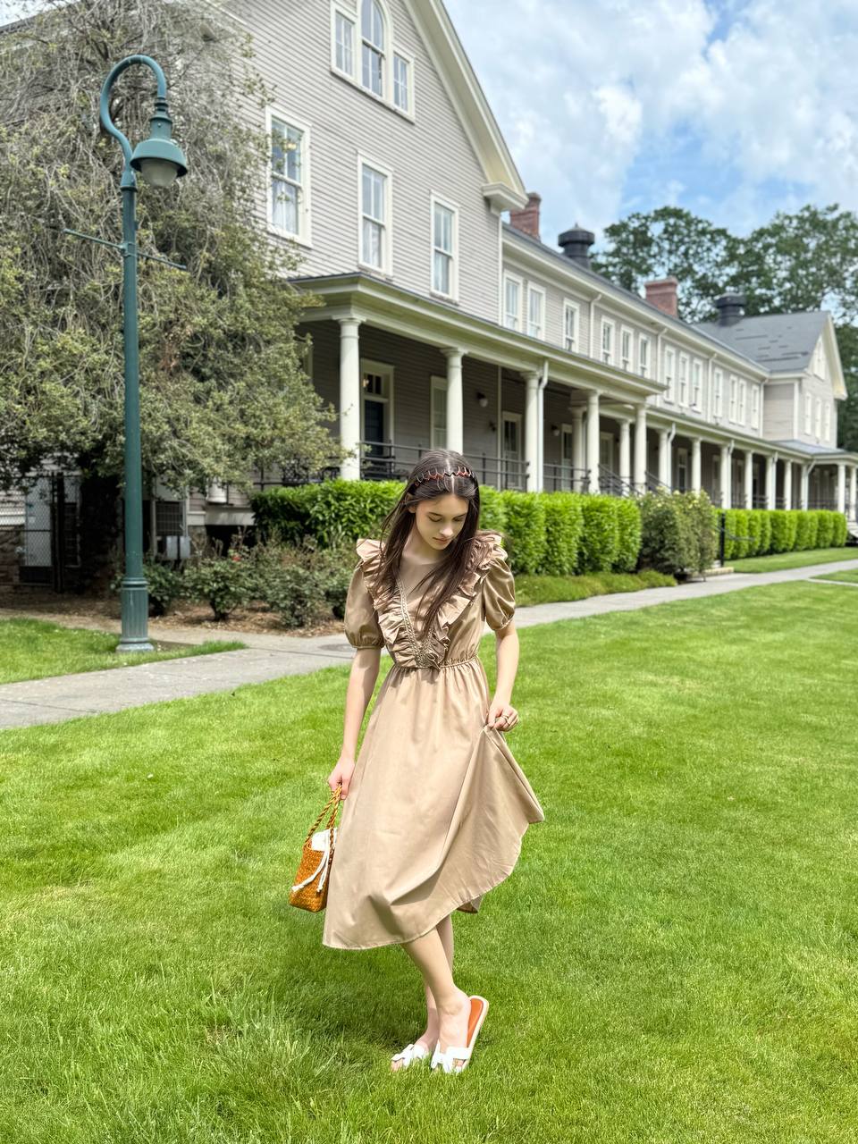 Midi Dress with Puff Sleeves