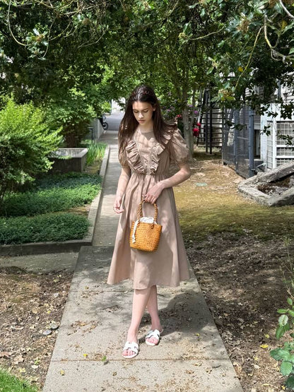 Midi Dress with Puff Sleeves