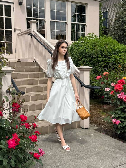Midi Dress with Puff Sleeves