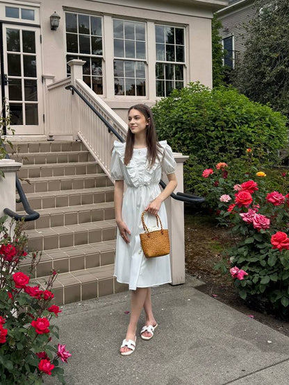 Midi Dress with Puff Sleeves